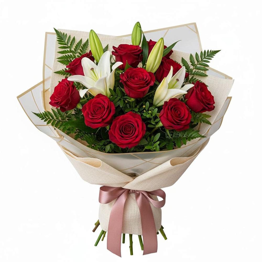 Букет цветов из: Лилии и Розы в Новую