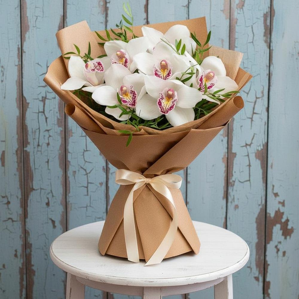 Букет цветов из: Орхидеи и Розы в Новую