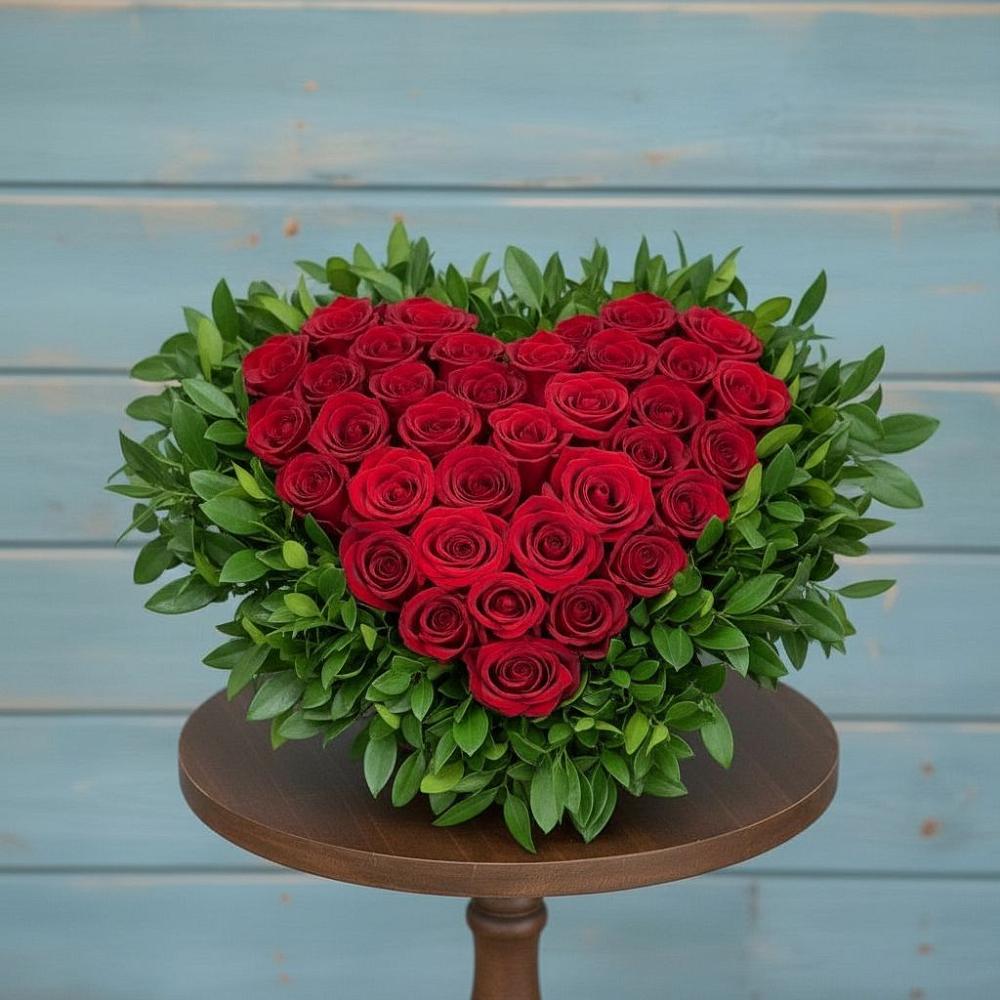 Цветочная композиция из Розы в виде сердца в Новую