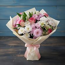 Букет цветов из:  Хризантемы, Альстромерии и Розы #REPLACE_PRED# Новую