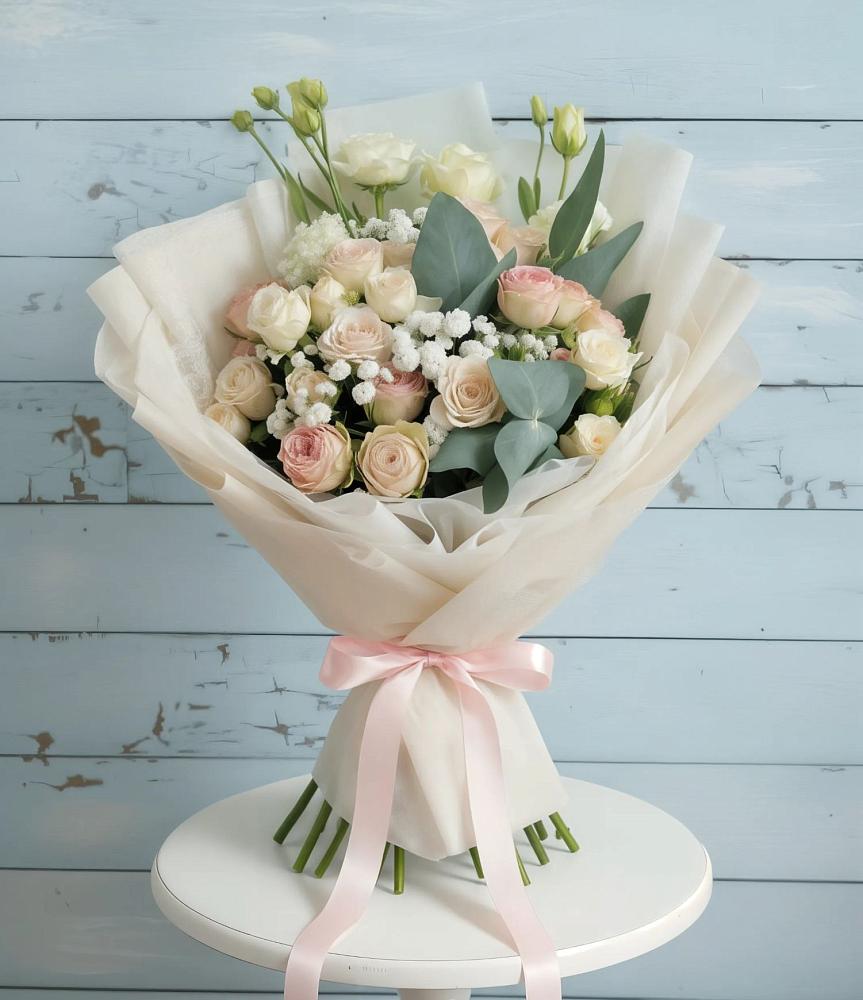 Букет цветов из: Розы и Лизиантусы в Новую