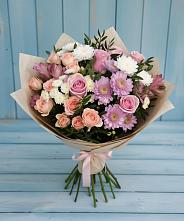 Букет цветов из:  Хризантемы, Розы и Альстромерии в Новую